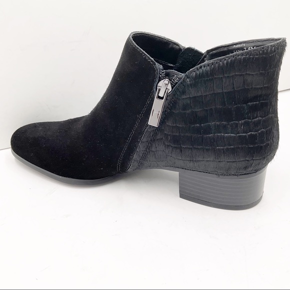 🆕{H By Halston} Lana Leather Calf Hair Black Booties - Picture 2 of 16